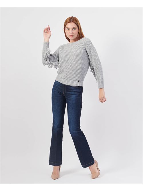 MDM Women's Sweater with Fringes on Sleeves MADEMOISELLE DU MONDE | F607-6042GRIGIO